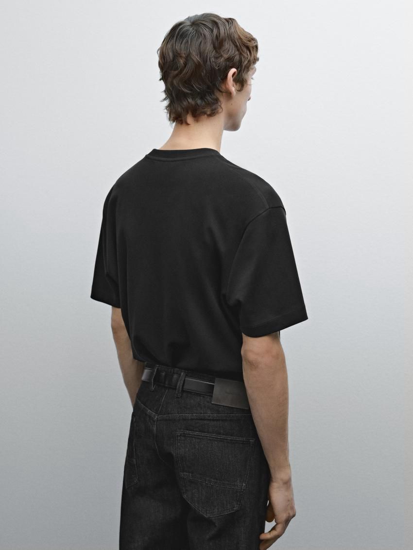 Massimo Dutti Cotton Medium Weight Men T-Shirt Black | US-MX1940352
