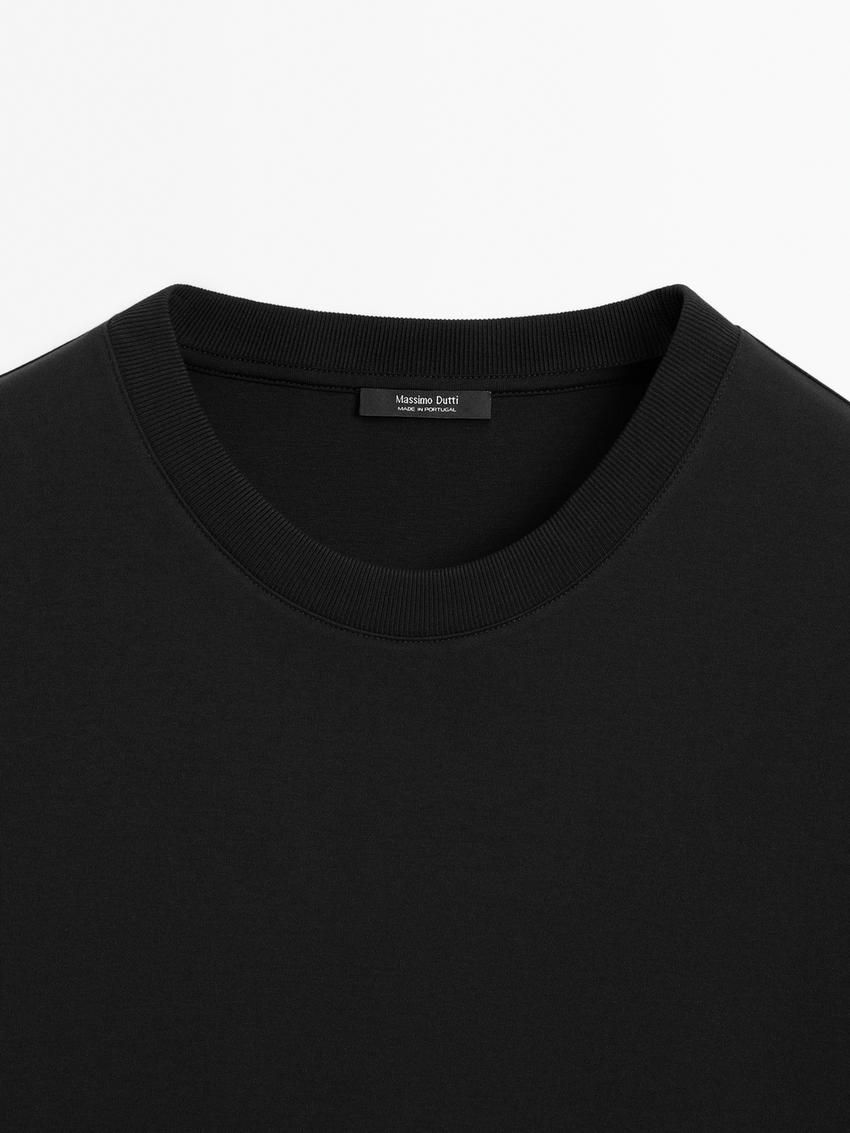 Massimo Dutti Cotton Medium Weight Men T-Shirt Black | US-MX1940352