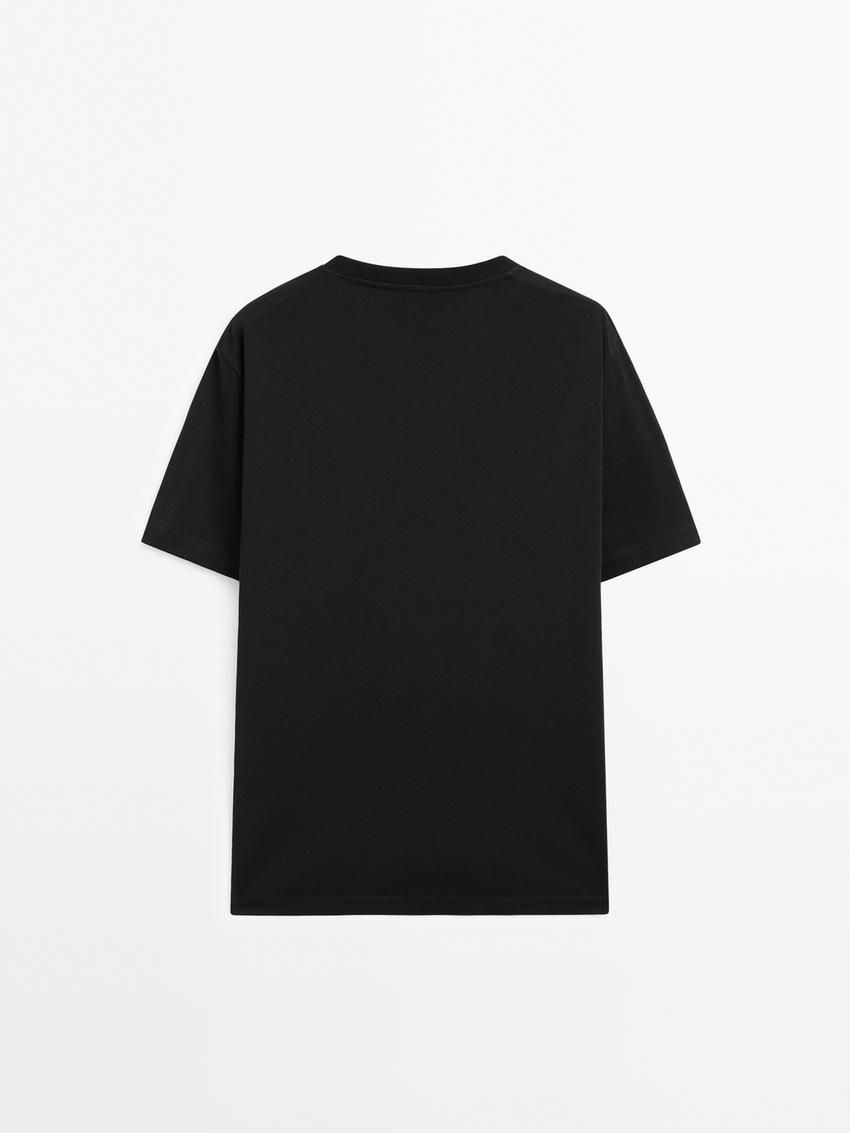 Massimo Dutti Cotton Medium Weight Men T-Shirt Black | US-MX1940352