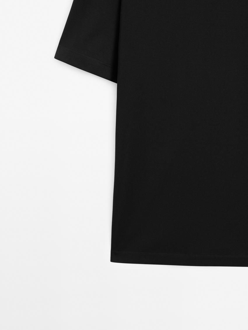 Massimo Dutti Cotton Medium Weight Men T-Shirt Black | US-MX1940352