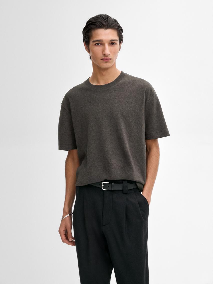 Massimo Dutti Cotton Medium Weight Men T-Shirt Dark Grey | US-NE2314059