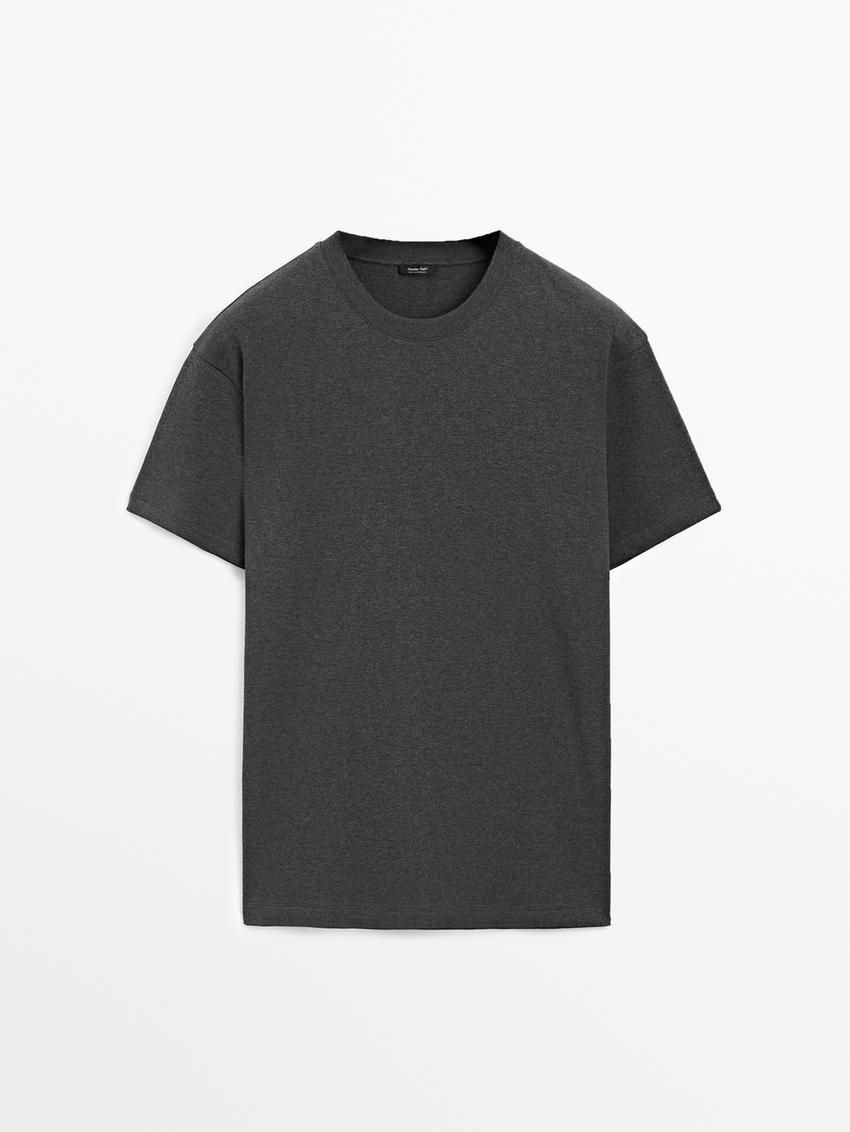 Massimo Dutti Cotton Medium Weight Men T-Shirt Dark Grey | US-NE2314059
