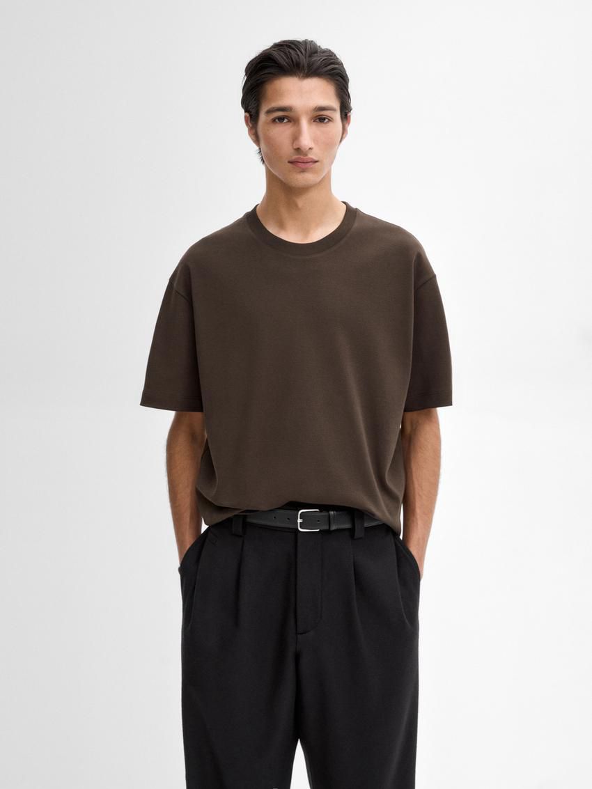 Massimo Dutti Cotton Medium Weight Men T-Shirt Chocolate | US-BH8351720