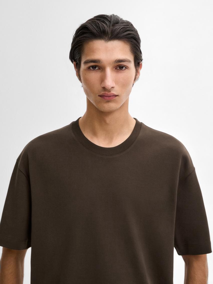 Massimo Dutti Cotton Medium Weight Men T-Shirt Chocolate | US-BH8351720