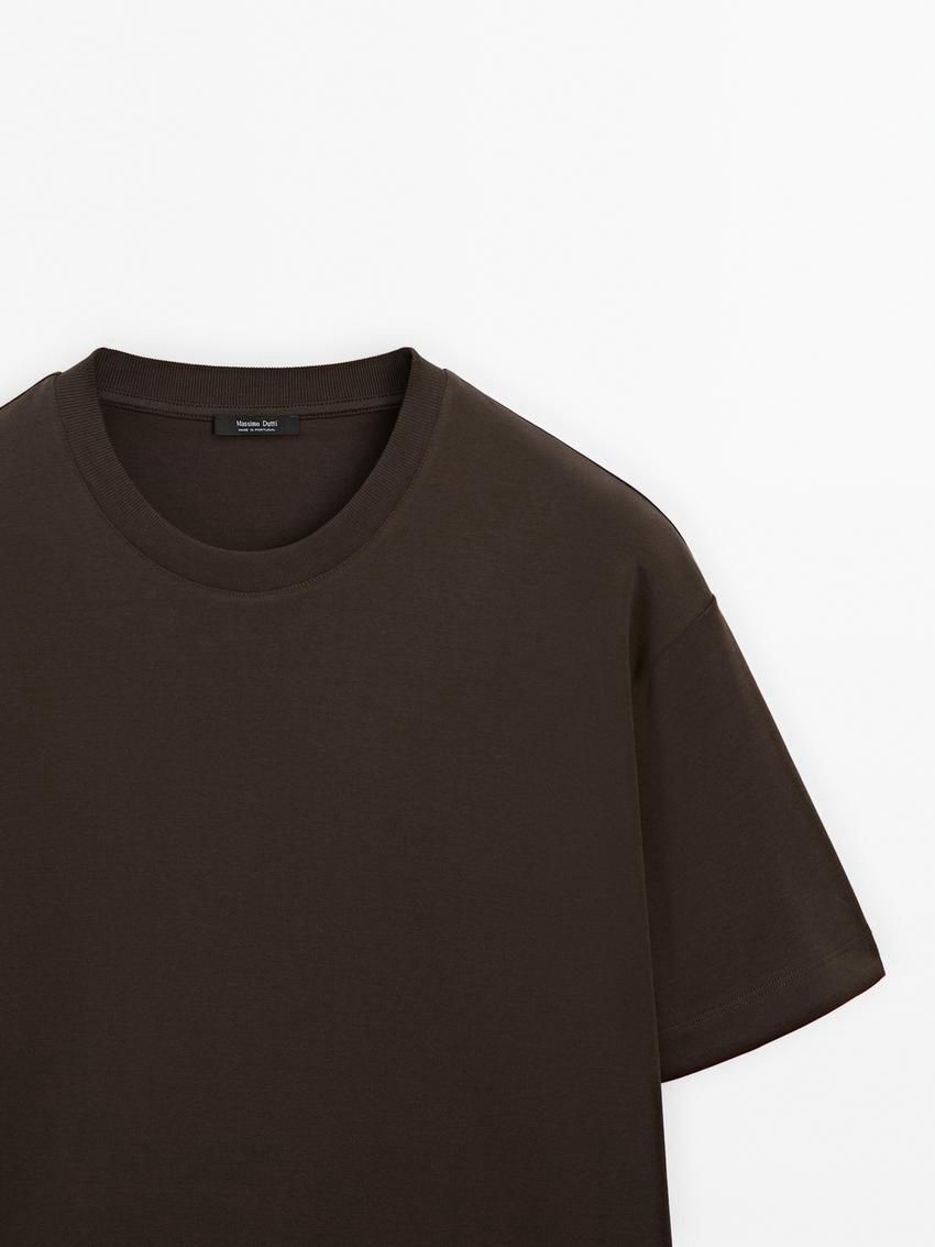 Massimo Dutti Cotton Medium Weight Men T-Shirt Chocolate | US-BH8351720