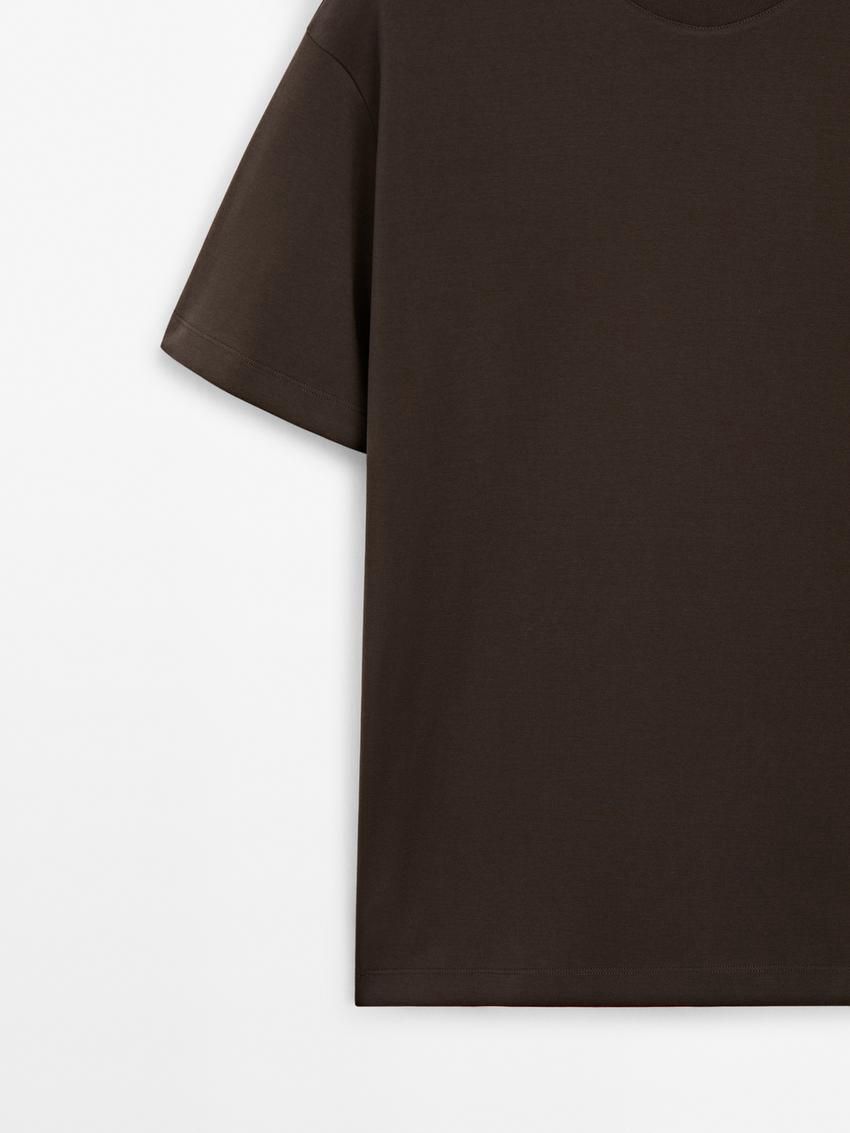 Massimo Dutti Cotton Medium Weight Men T-Shirt Chocolate | US-BH8351720