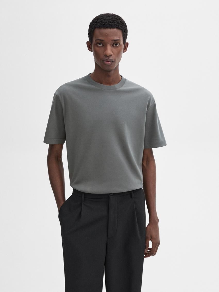 Massimo Dutti Cotton Medium Weight Men T-Shirt Blue Grey | US-XV6157932