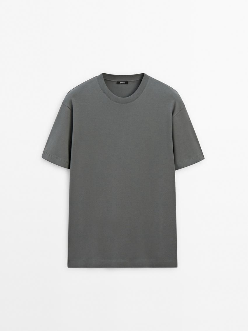 Massimo Dutti Cotton Medium Weight Men T-Shirt Blue Grey | US-XV6157932