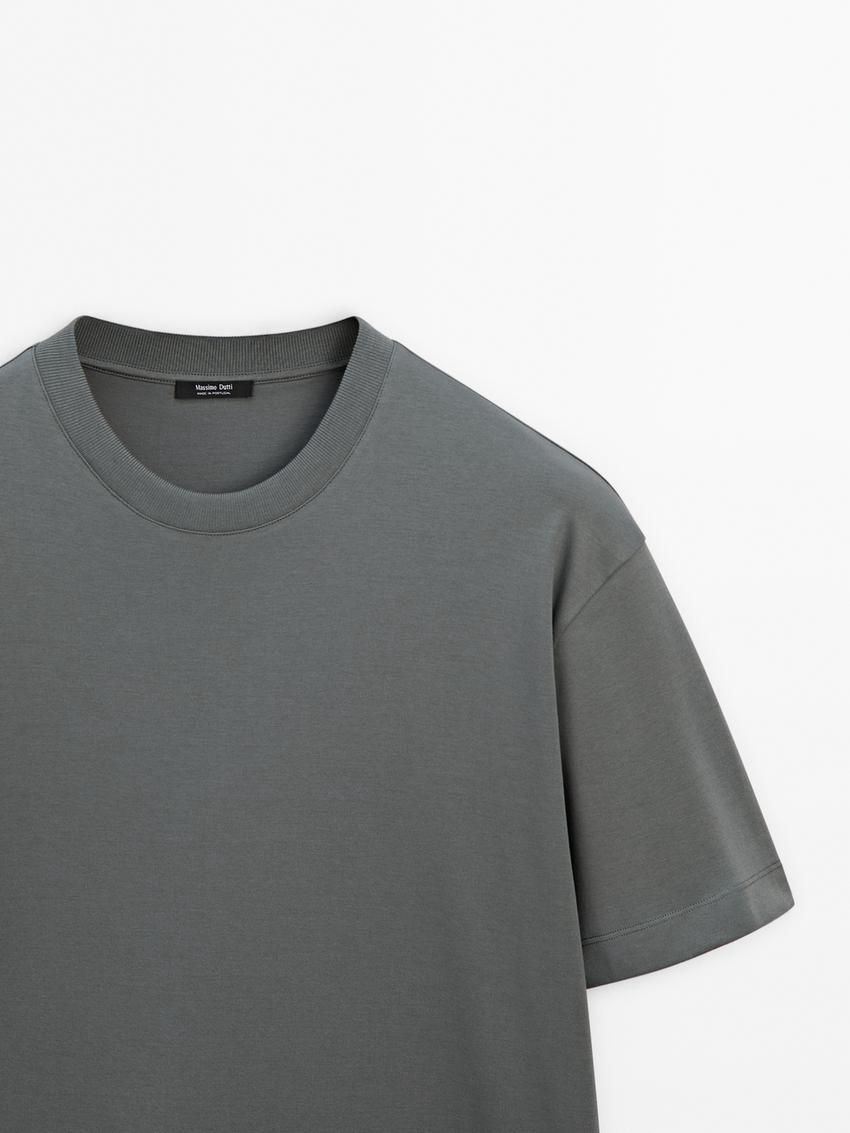 Massimo Dutti Cotton Medium Weight Men T-Shirt Blue Grey | US-XV6157932