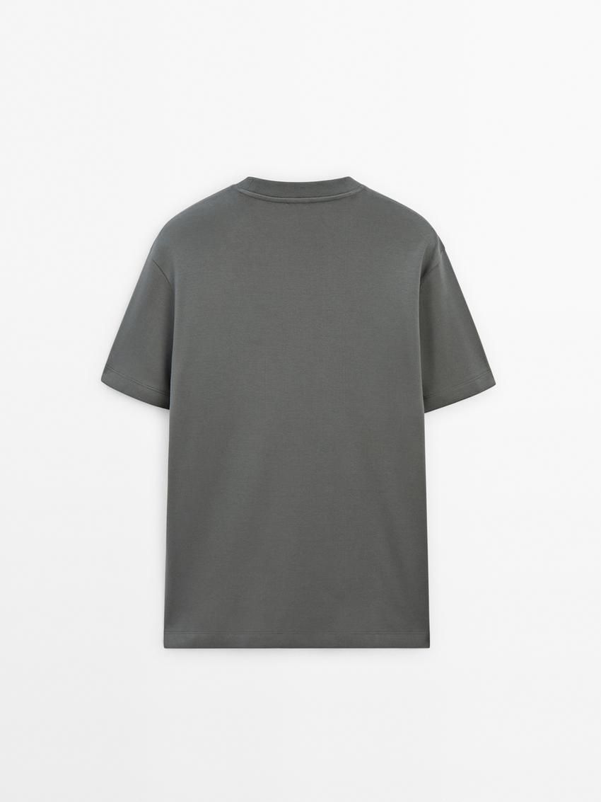 Massimo Dutti Cotton Medium Weight Men T-Shirt Blue Grey | US-XV6157932