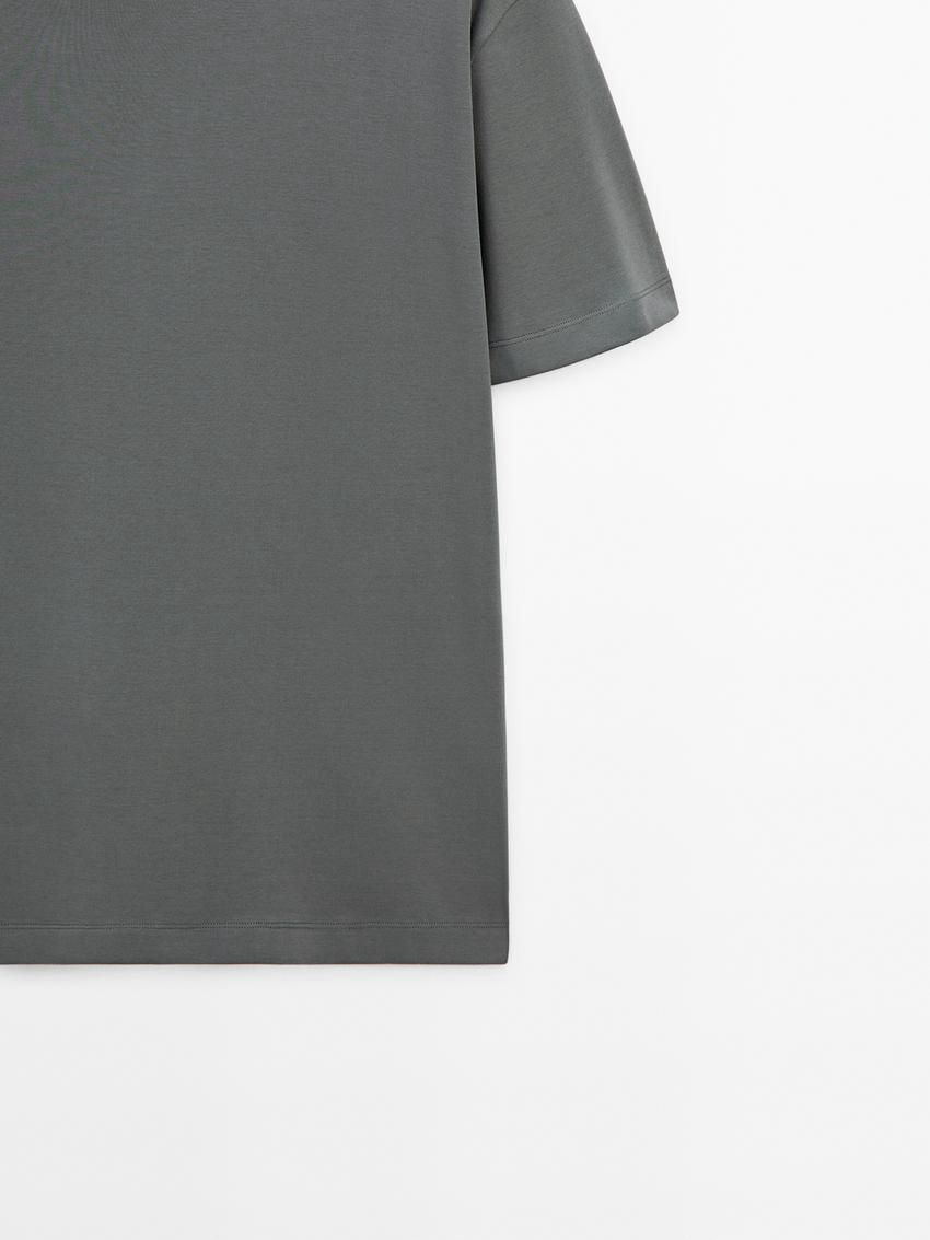 Massimo Dutti Cotton Medium Weight Men T-Shirt Blue Grey | US-XV6157932
