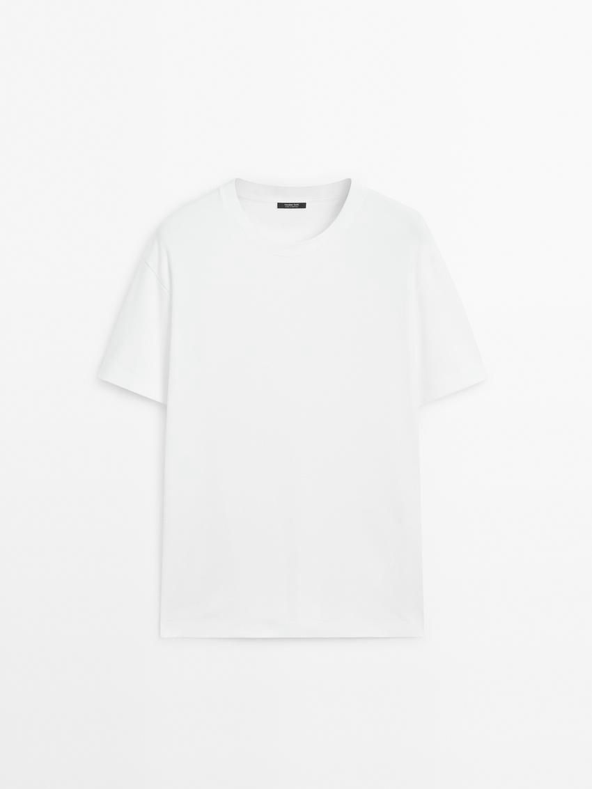 Massimo Dutti Cotton Medium Weight Men T-Shirt White | US-UY3490187