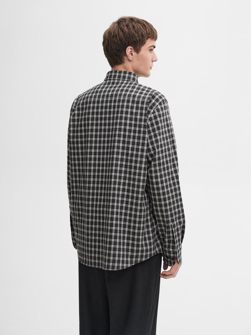 Massimo Dutti Cotton Melange Check Men Shirts Black / Grey | US-WO0692875