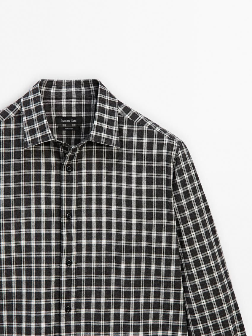 Massimo Dutti Cotton Melange Check Men Shirts Black / Grey | US-WO0692875