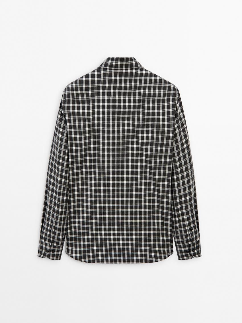 Massimo Dutti Cotton Melange Check Men Shirts Black / Grey | US-WO0692875