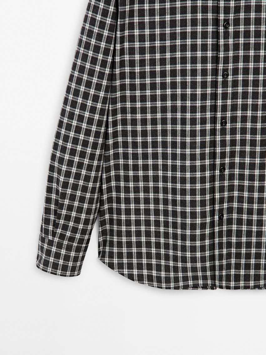 Massimo Dutti Cotton Melange Check Men Shirts Black / Grey | US-WO0692875