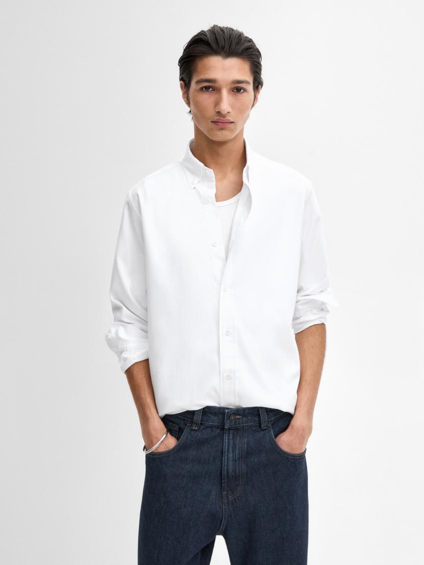 Massimo Dutti Cotton Melange Men Shirts White | US-XZ9482753