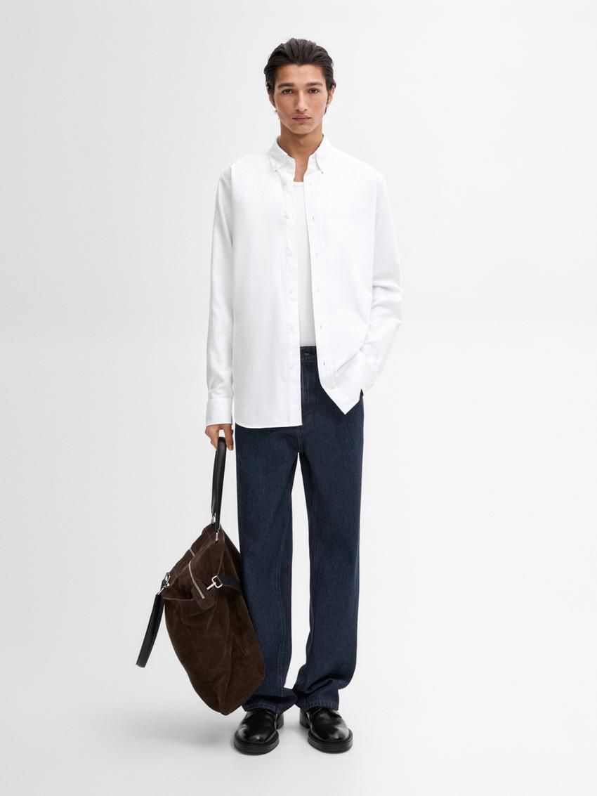 Massimo Dutti Cotton Melange Men Shirts White | US-XZ9482753