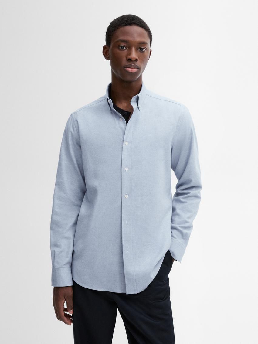 Massimo Dutti Cotton Melange Men Shirts Light Blue | US-BM3467925
