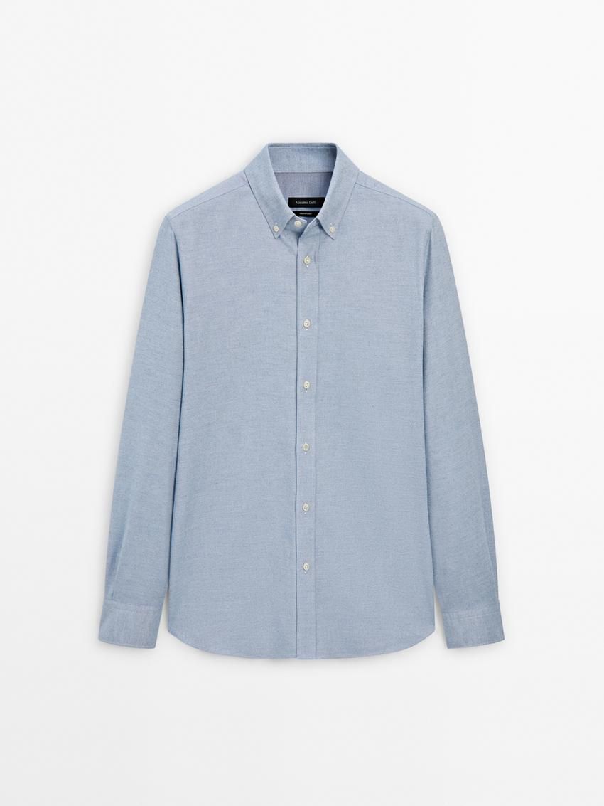 Massimo Dutti Cotton Melange Men Shirts Light Blue | US-BM3467925