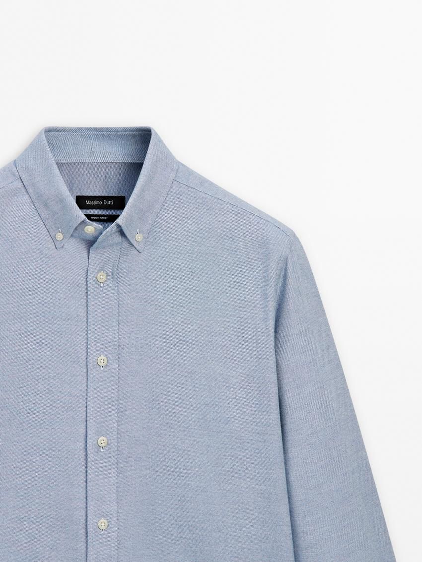 Massimo Dutti Cotton Melange Men Shirts Light Blue | US-BM3467925