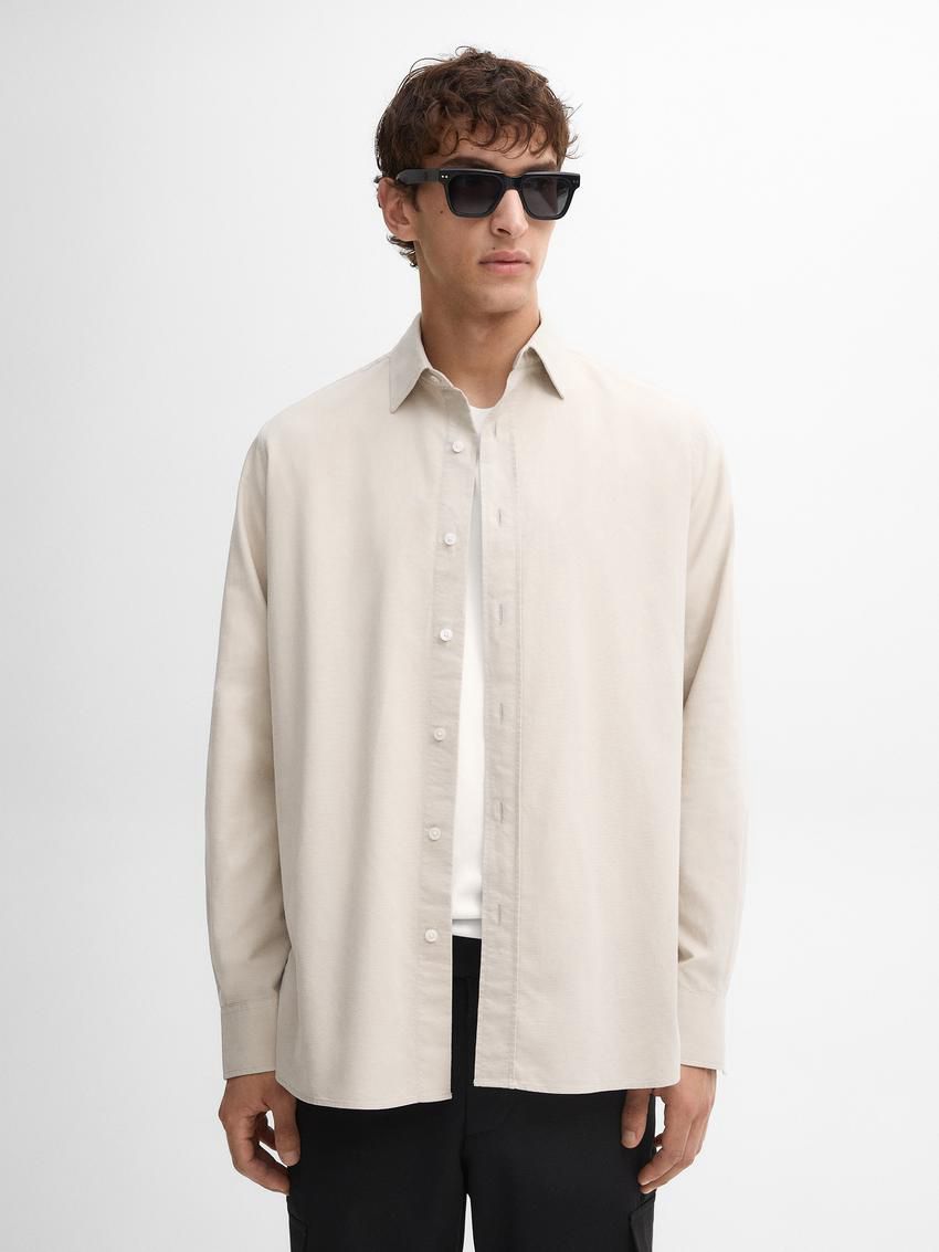 Massimo Dutti Cotton Men Shirts Beige | US-MQ9142805