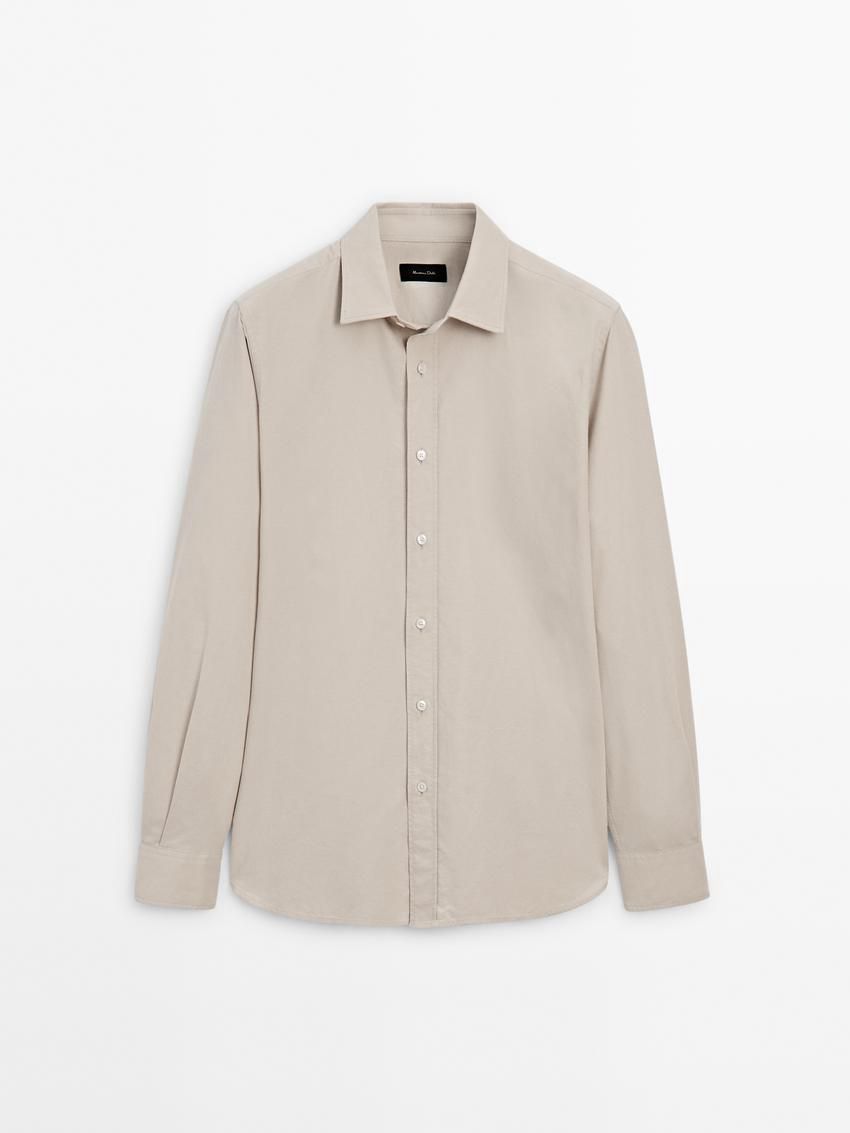 Massimo Dutti Cotton Men Shirts Beige | US-MQ9142805
