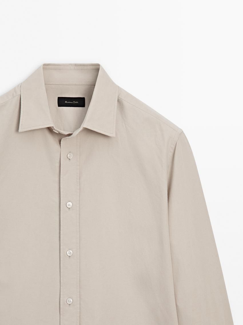 Massimo Dutti Cotton Men Shirts Beige | US-MQ9142805