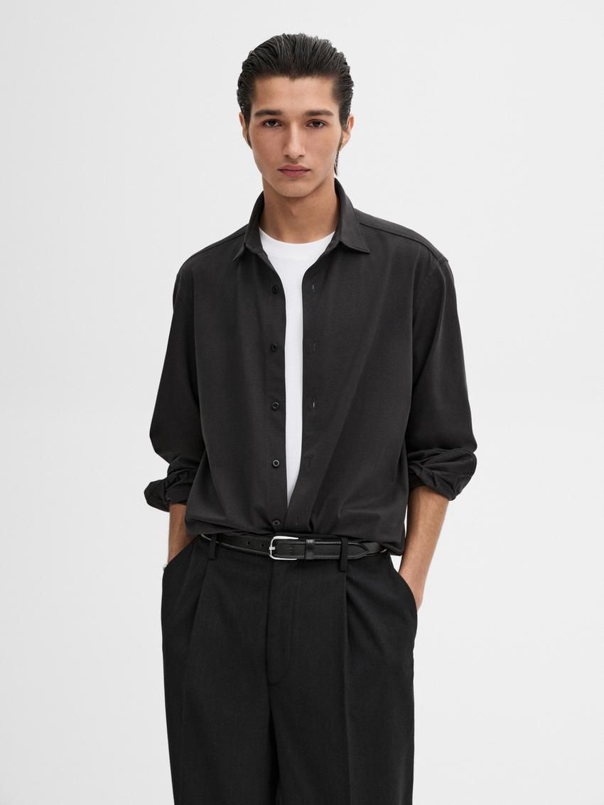 Massimo Dutti Cotton Men Shirts Black | US-BL3791058