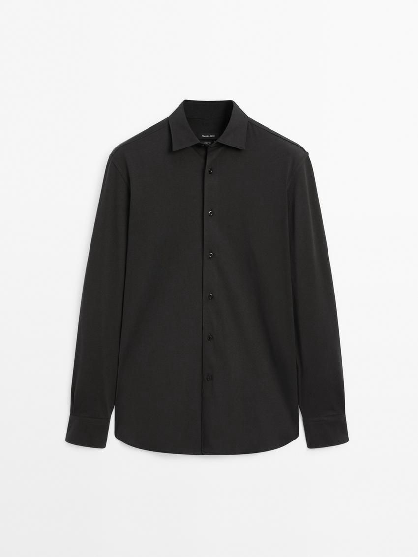 Massimo Dutti Cotton Men Shirts Black | US-BL3791058