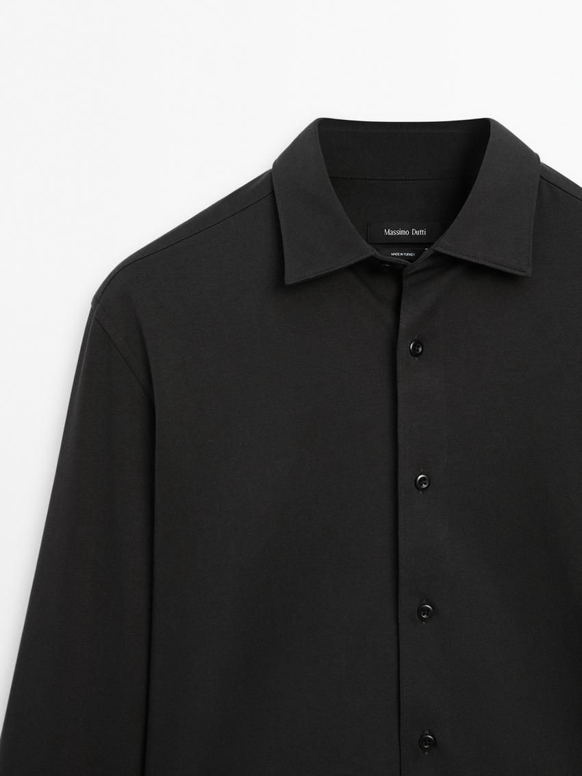 Massimo Dutti Cotton Men Shirts Black | US-BL3791058