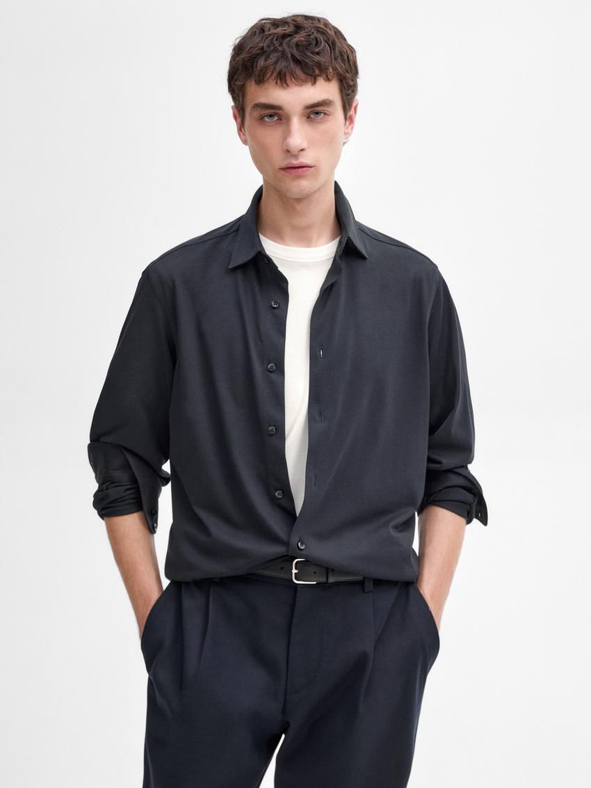 Massimo Dutti Cotton Men Shirts Dark Blue | US-VC5961378