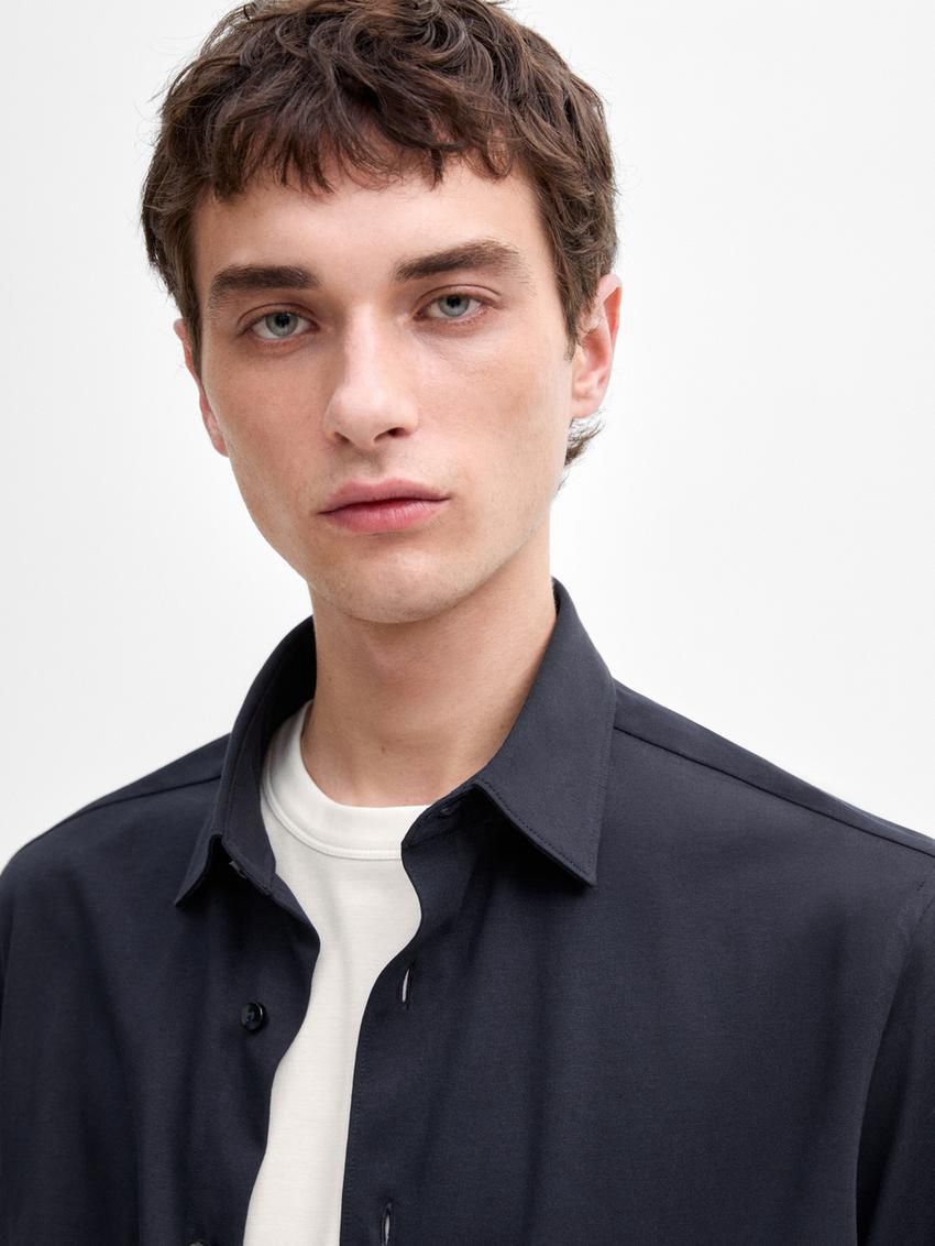 Massimo Dutti Cotton Men Shirts Dark Blue | US-VC5961378