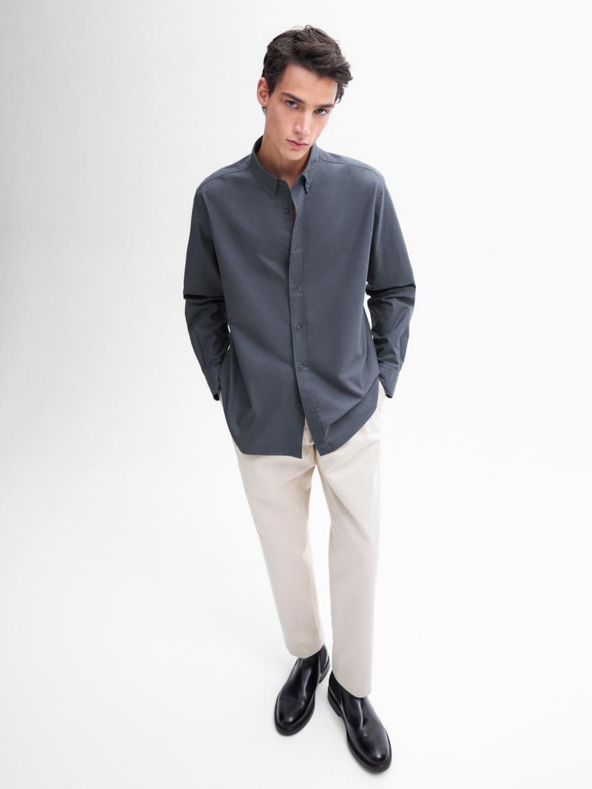 Massimo Dutti Cotton Men Shirts Dark Blue | US-OB3901685