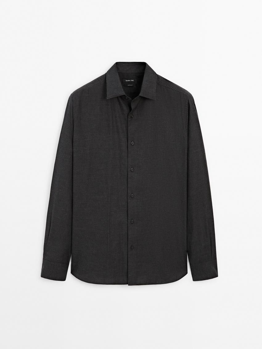 Massimo Dutti Cotton Micro-stripe Men Shirts Black | US-GK9708612