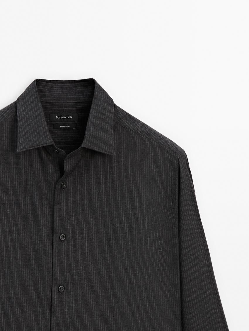 Massimo Dutti Cotton Micro-stripe Men Shirts Black | US-GK9708612