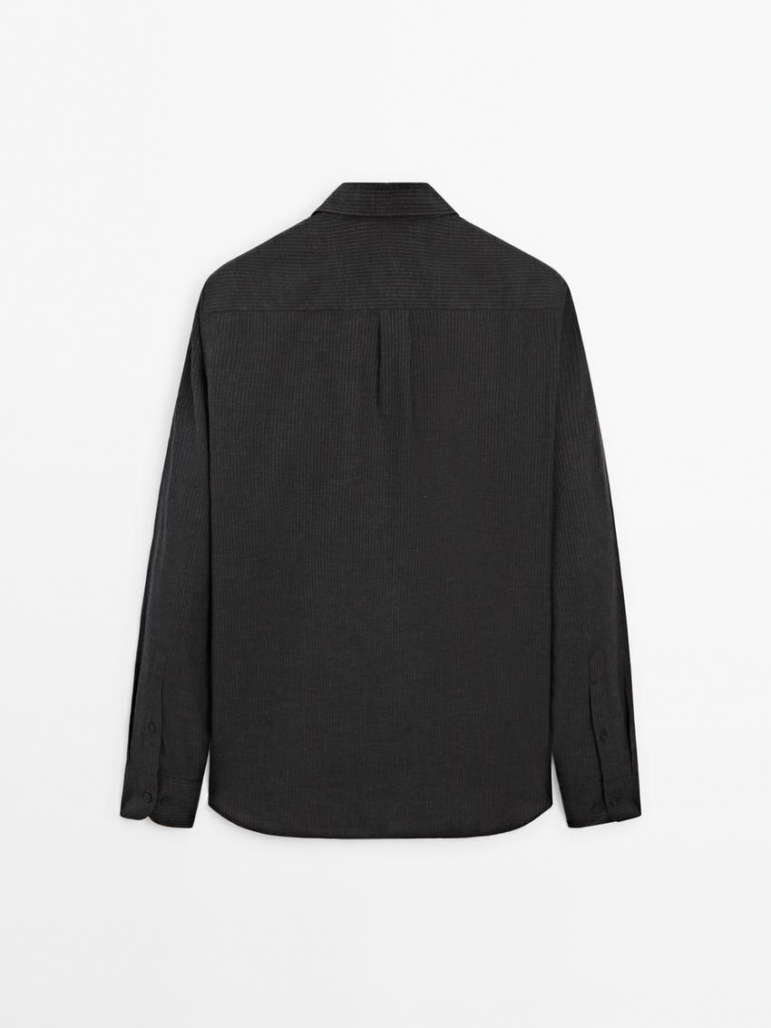 Massimo Dutti Cotton Micro-stripe Men Shirts Black | US-GK9708612