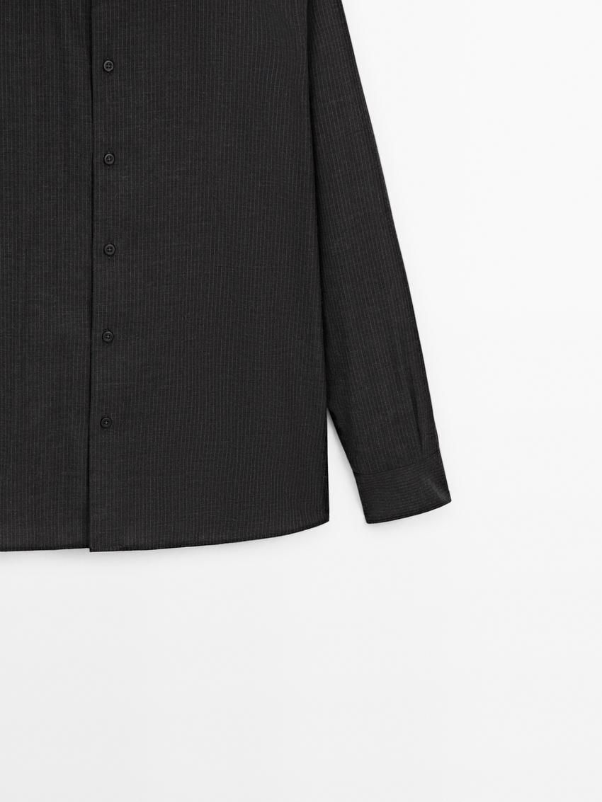 Massimo Dutti Cotton Micro-stripe Men Shirts Black | US-GK9708612