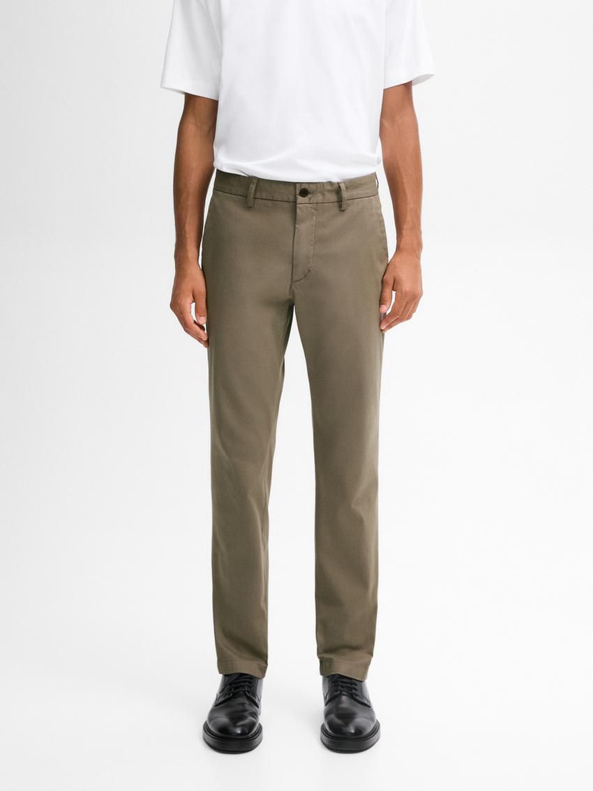 Massimo Dutti Cotton Micro-textured Men Trousers Khaki | US-OZ2570491