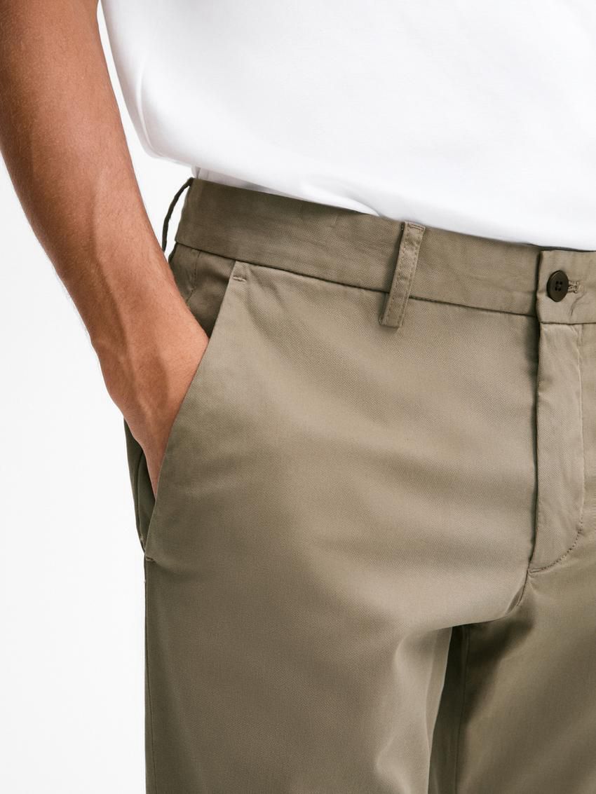 Massimo Dutti Cotton Micro-textured Men Trousers Khaki | US-OZ2570491