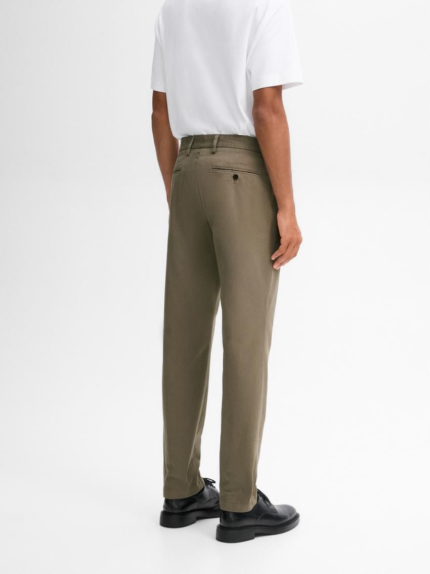 Massimo Dutti Cotton Micro-textured Men Trousers Khaki | US-OZ2570491