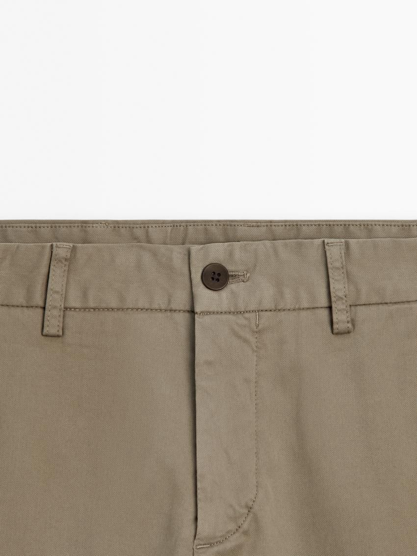 Massimo Dutti Cotton Micro-textured Men Trousers Khaki | US-OZ2570491