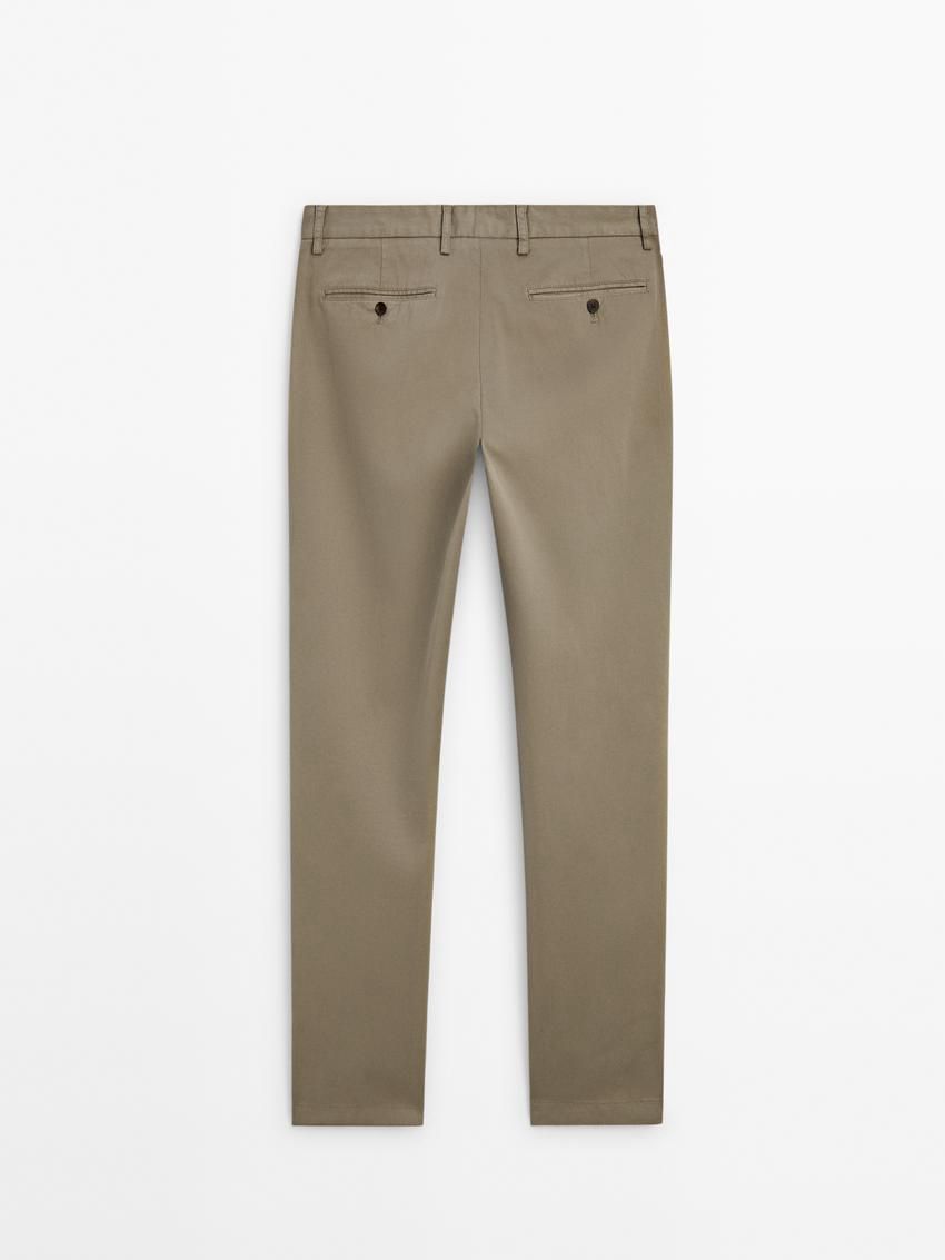 Massimo Dutti Cotton Micro-textured Men Trousers Khaki | US-OZ2570491