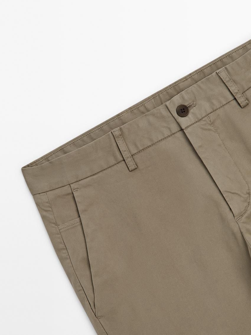 Massimo Dutti Cotton Micro-textured Men Trousers Khaki | US-OZ2570491