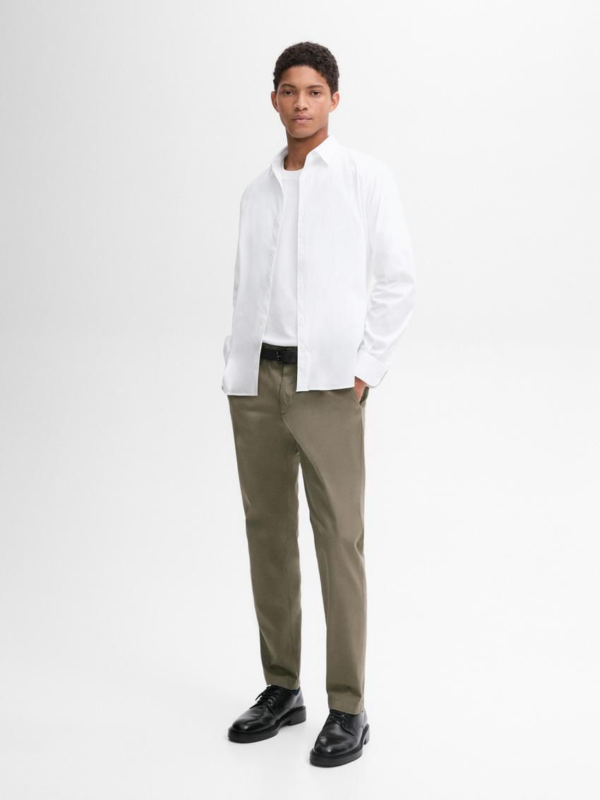 Massimo Dutti Cotton Micro-textured Men Trousers Khaki | US-OZ2570491