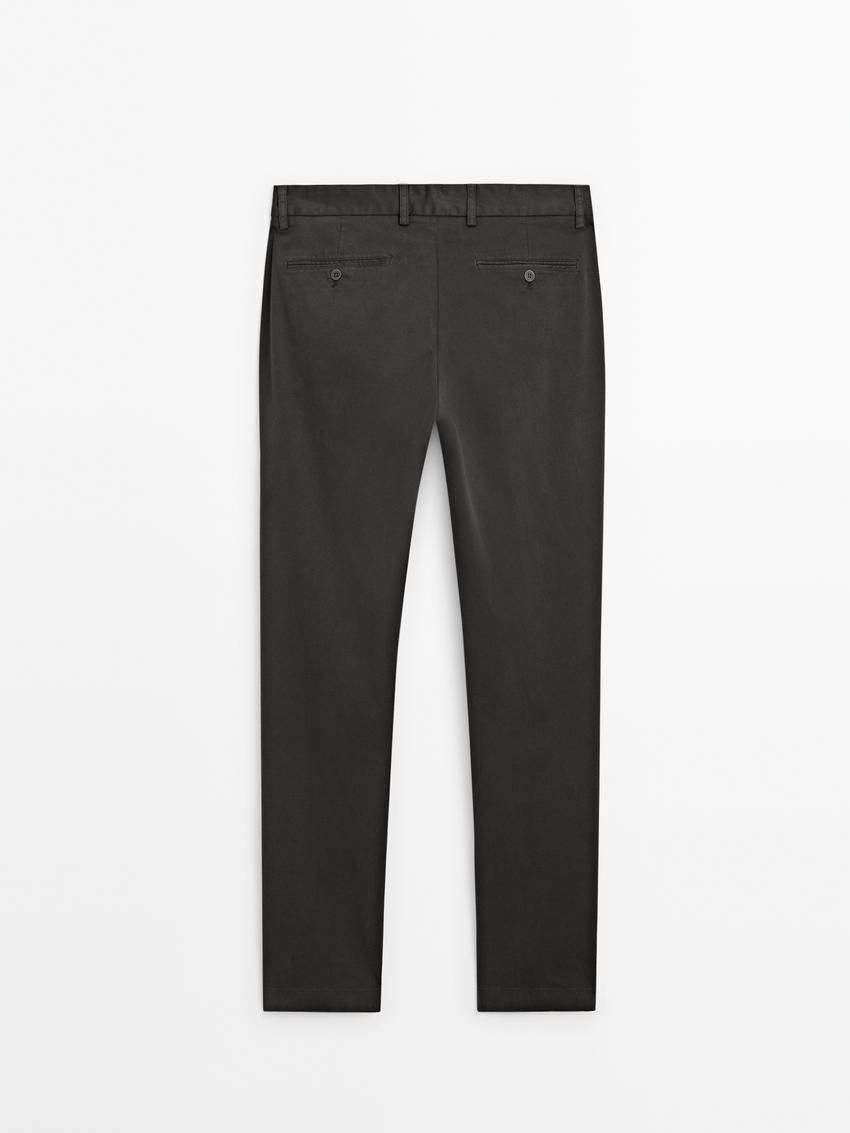 Massimo Dutti Cotton Micro-textured Men Trousers Dark Grey | US-DK6837219