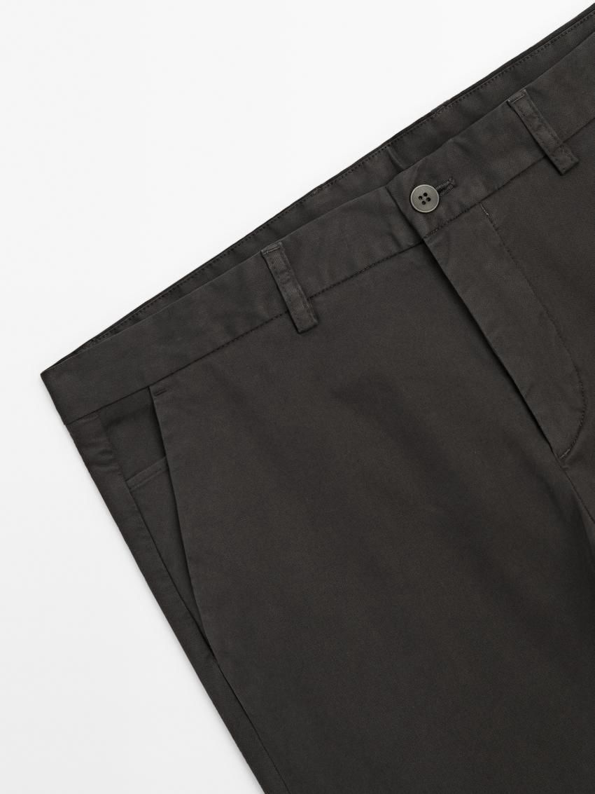Massimo Dutti Cotton Micro-textured Men Trousers Dark Grey | US-DK6837219