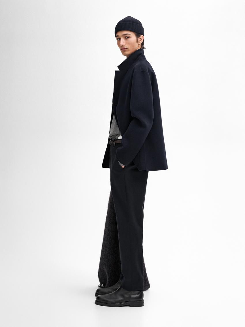 Massimo Dutti Cotton Micro-textured Men Trousers Navy | US-FE1425789