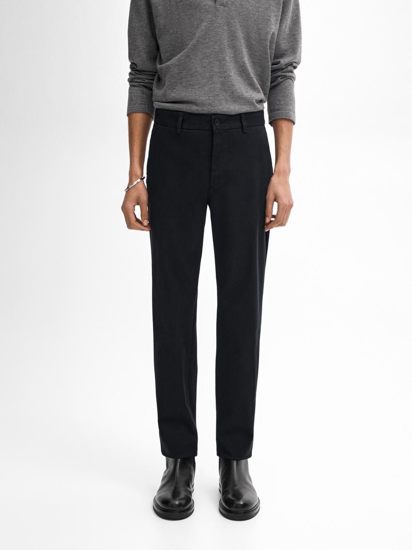 Massimo Dutti Cotton Micro-textured Men Trousers Navy | US-FE1425789