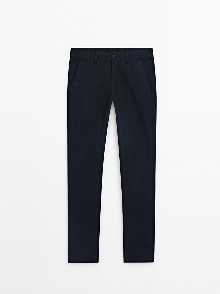 Massimo Dutti Cotton Micro-textured Men Trousers Navy | US-FE1425789